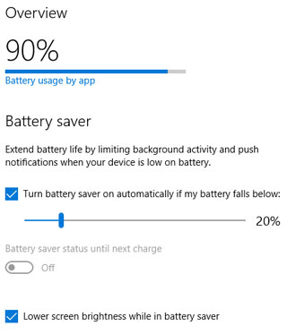 חלון חיסכון בסוללה של וינדוס10